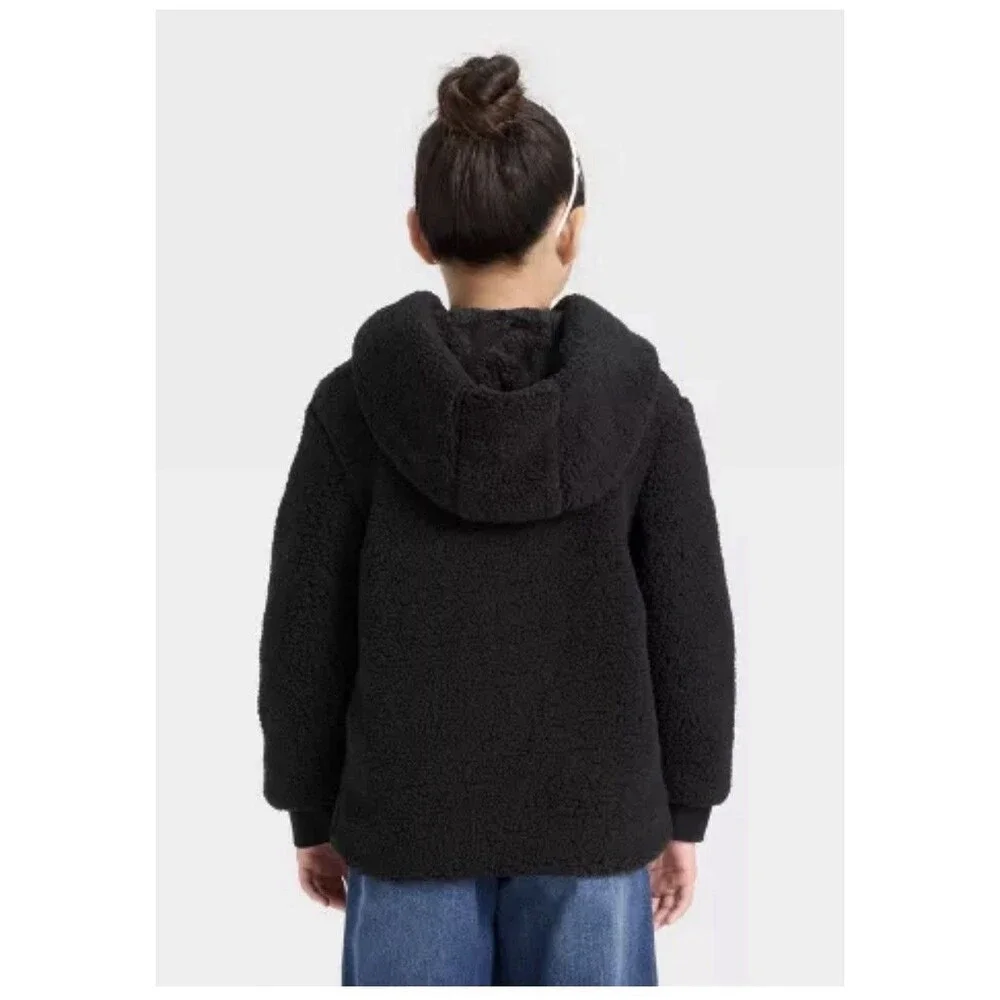 Girls' Faux Shearling Jacket Cat & Jack Black size M jacket coat hooded cozy top